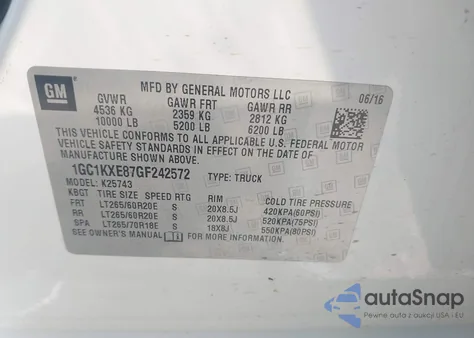 2016 Chevrolet Silverado 2500Hd High Country from USA, damaged, VIN 1GC1KXE87GF242572